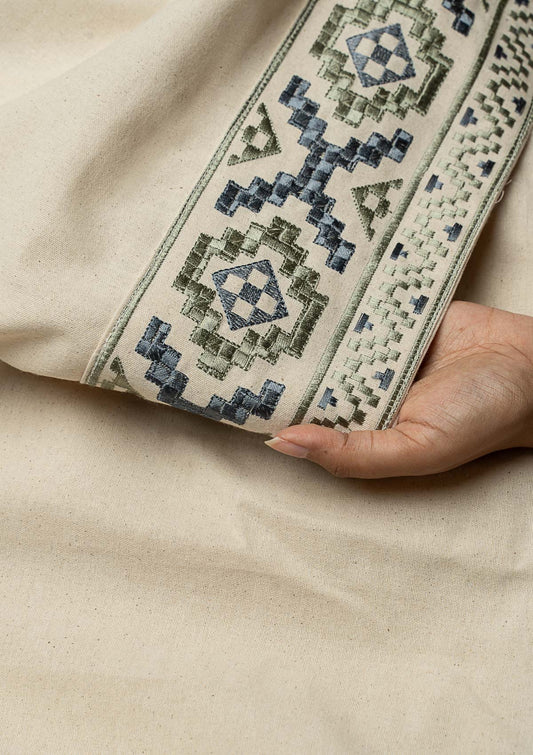 Glen Beige Embroidery Trim Fabric