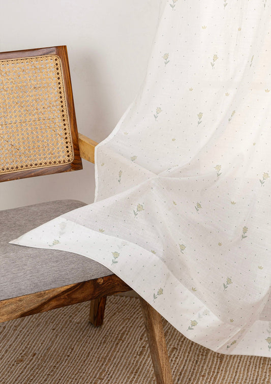 Roselle Sage Printed Sheer Fabric