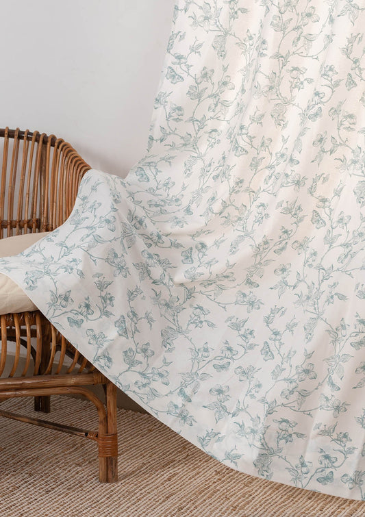 Willow floral 100% cotton Fabric for living room - Light Reduction - Nile Blue