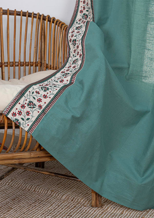 Kadamba Aqua blue Embroidery Cotton Fabric
