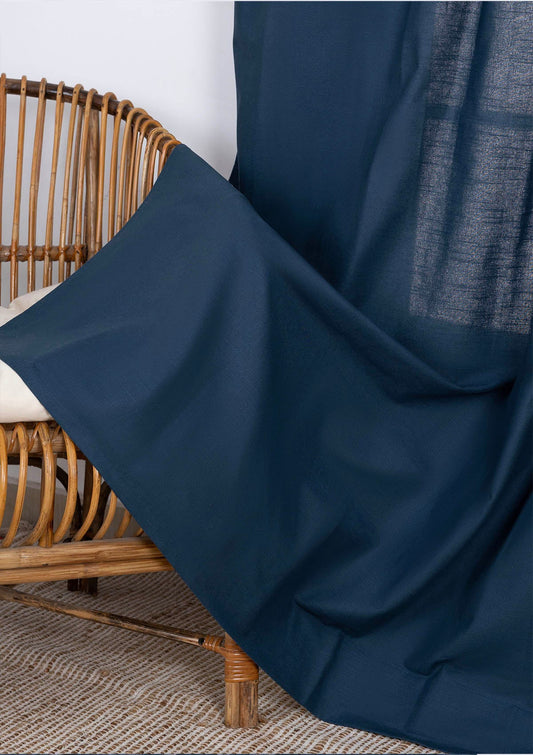 Indigo Blue Solid Slub Cotton Fabric