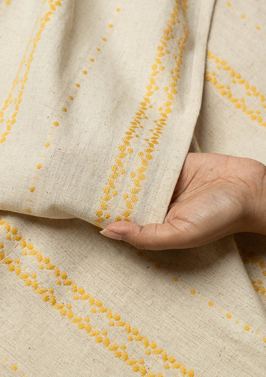 Aster Woven Textured Linen Fabric - Beige & Mustard