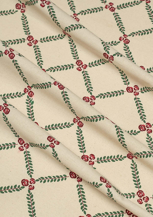 Climbing roses printed cotton Fabric - Wine Red