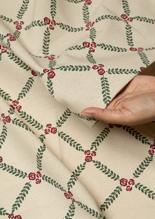 Climbing roses printed cotton Fabric - Wine Red