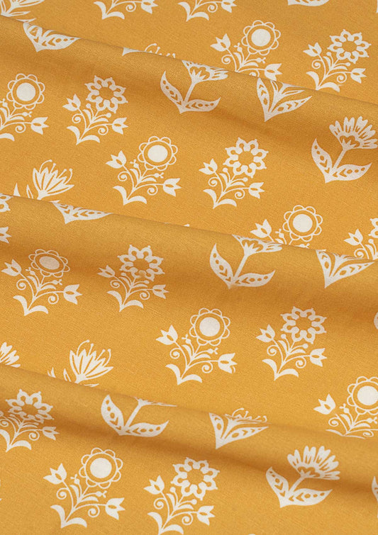 Dahlia printed cotton Fabric - Mustard