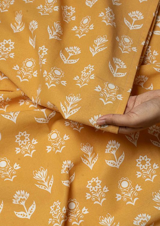 Dahlia printed cotton Fabric - Mustard