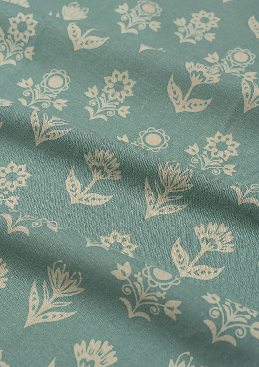 Dahlia printed cotton Fabric - Nile Blue
