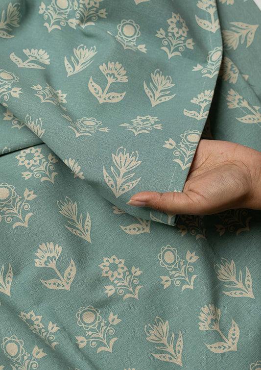 Dahlia printed cotton Fabric - Nile Blue