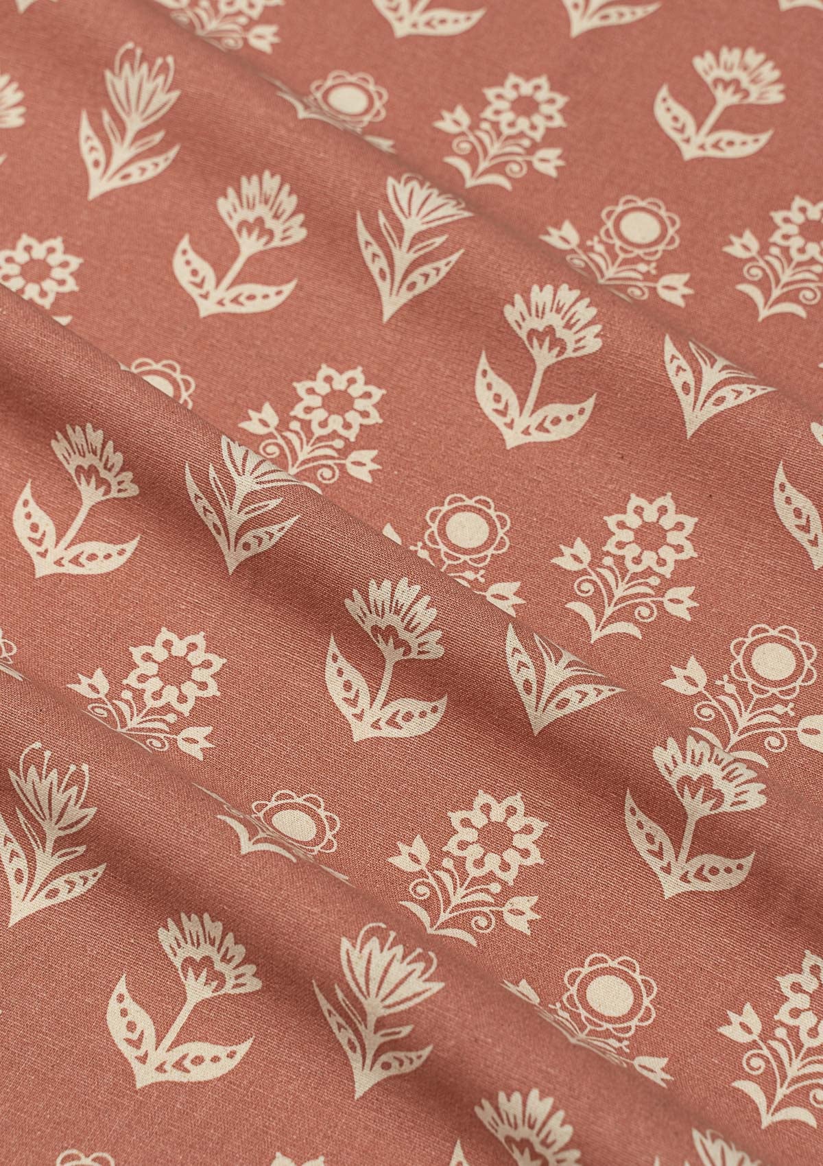 Dahlia printed cotton Fabric - Rust