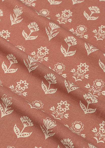 Dahlia printed cotton Fabric - Rust