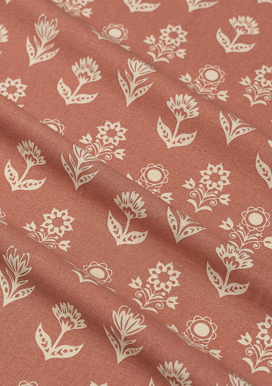 Dahlia printed cotton Fabric - Rust