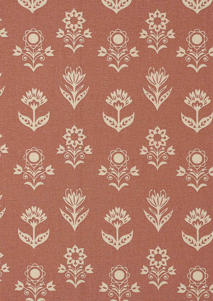 Dahlia printed cotton Fabric - Rust