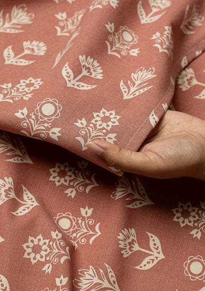 Dahlia printed cotton Fabric - Rust