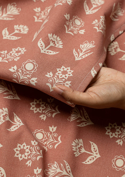 Dahlia printed cotton Fabric - Rust