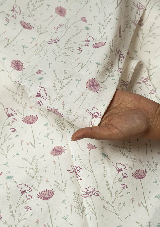 Drifting dandelion printed cotton Fabric - Lavender