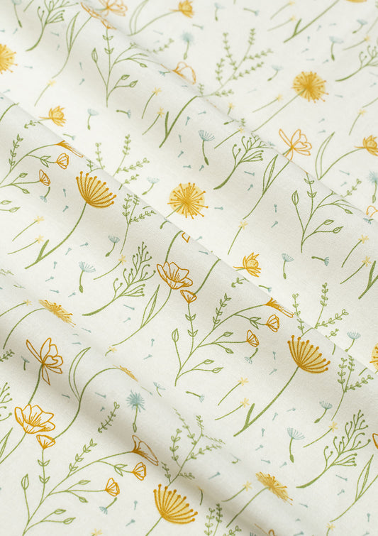 Drifting dandelion printed cotton Fabric - Yellow