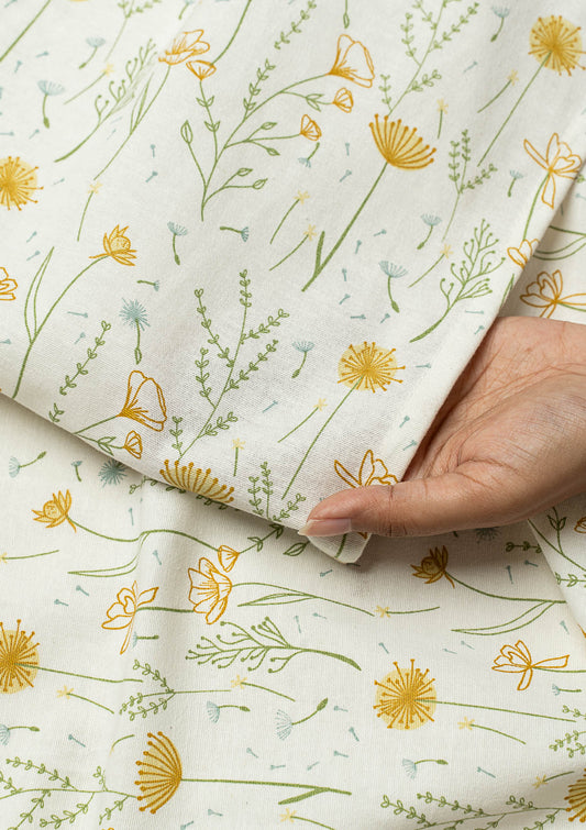 Drifting dandelion printed cotton Fabric - Yellow