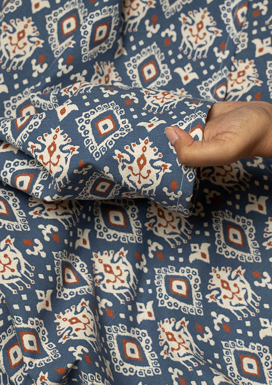 Durbar Ikat Geometric Printed 100% Cotton Fabric for Living Room and Bedroom - Room Darkening - Multicolor