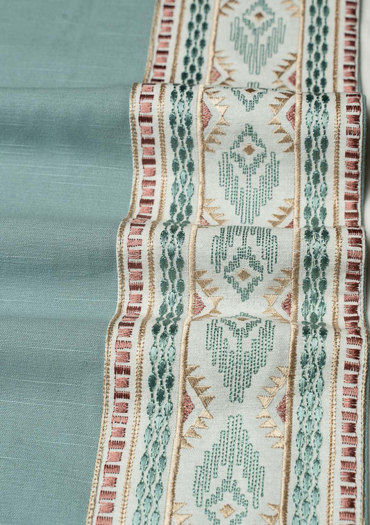 Elba Marine Teal Embroidery Trim Fabric