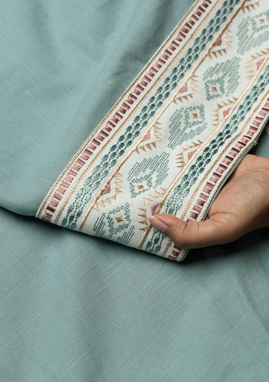 Elba Marine Teal Embroidery Trim Fabric