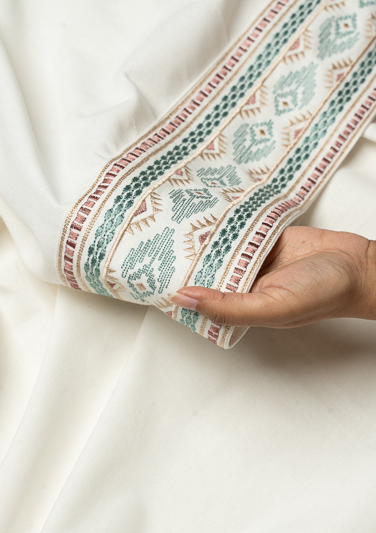 Elba White Embroidery Trim Fabric