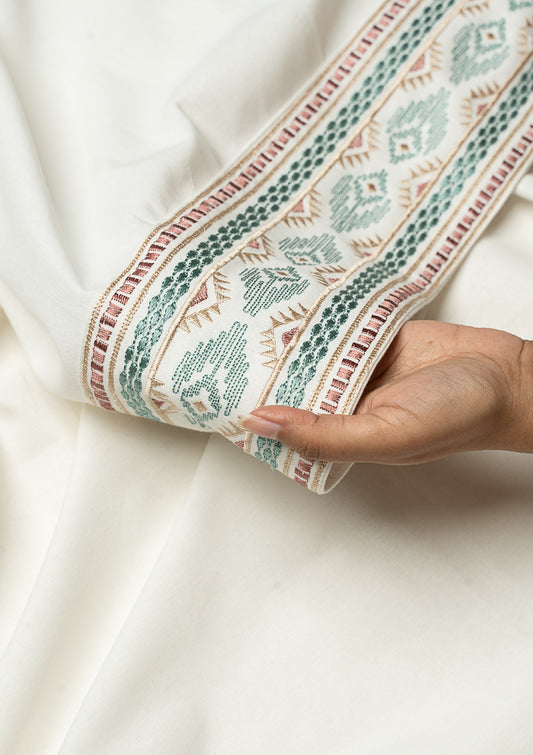 Elba White Embroidery Trim Fabric