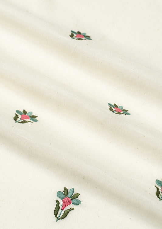 Emerald floral Embroidered 100% cotton Sheer Fabric for living room - Light filtering - Rose Pink and Sage Green