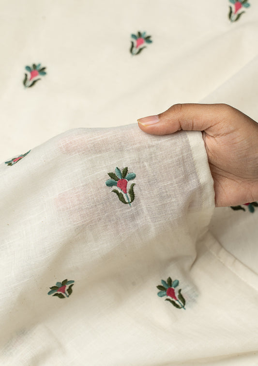 Emerald floral Embroidered 100% cotton Sheer Fabric for living room - Light filtering - Rose Pink and Sage Green