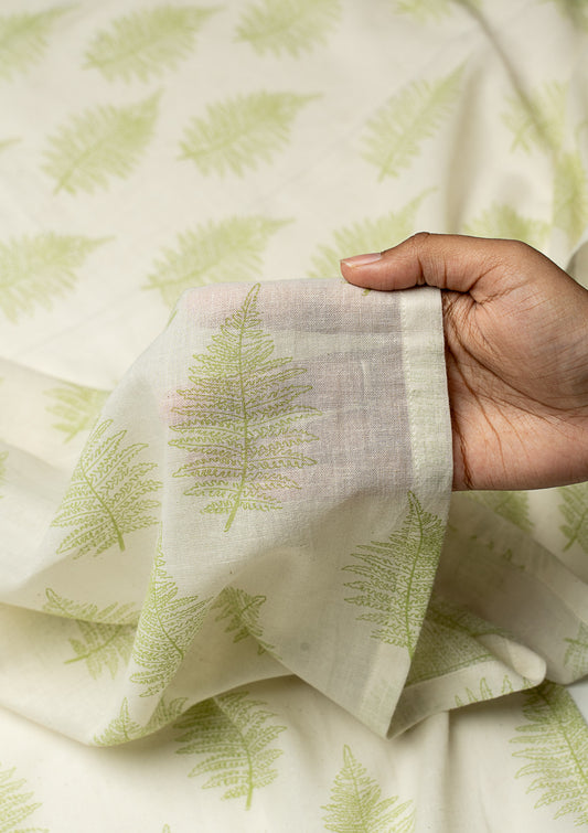 Floating Ferns printed sheer Fabric - Green