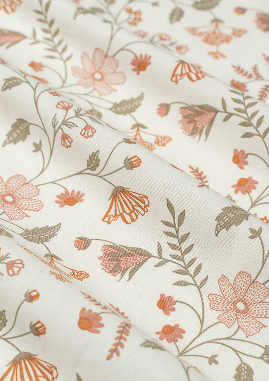 Forest bloom premium 100% cotton floral fabric for curtain, cushion cover, dining, blinds - Room darkening - Orange