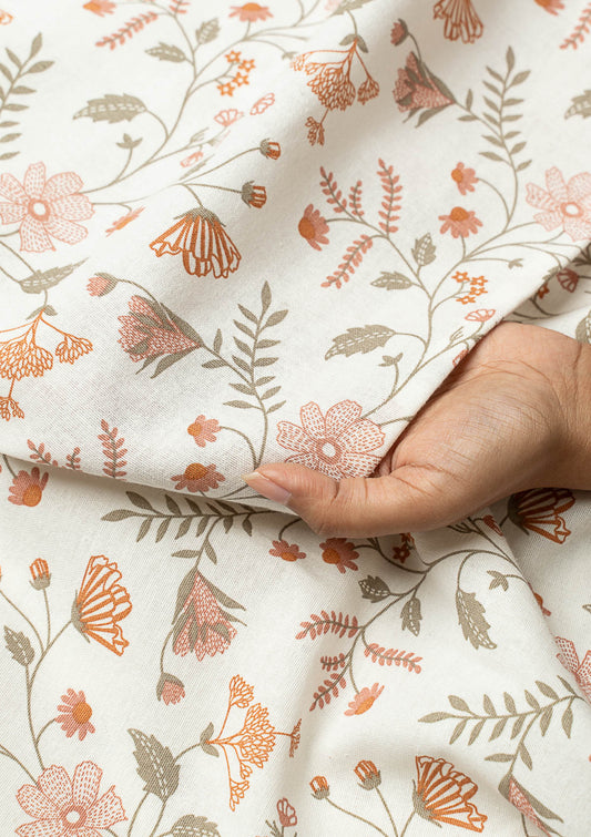 Forest bloom premium 100% cotton floral fabric for curtain, cushion cover, dining, blinds - Room darkening - Orange
