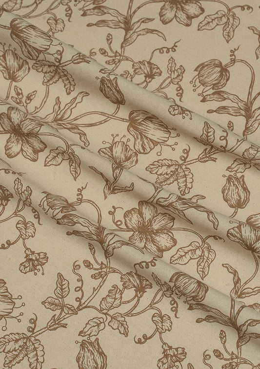 French Farmhouse printed cotton Fabric - Beige