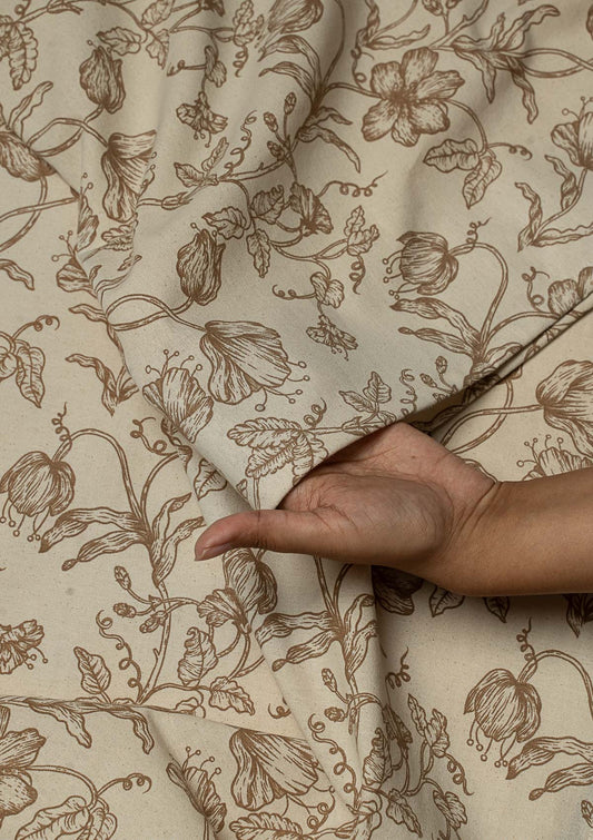 French Farmhouse printed cotton Fabric - Beige