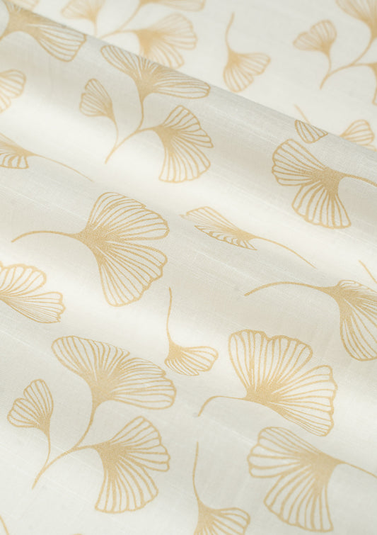 Gingko printed sheer Fabric - Beige