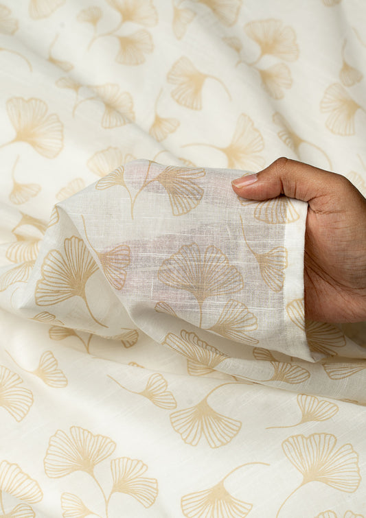 Gingko printed sheer Fabric - Beige