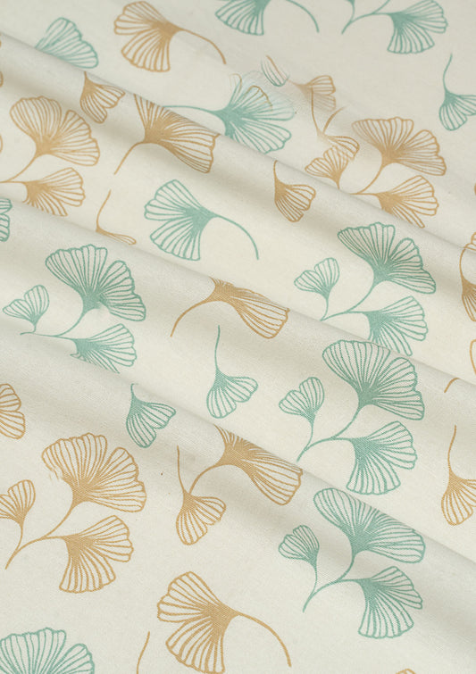 Gingko printed cotton Fabric - Nile Blue