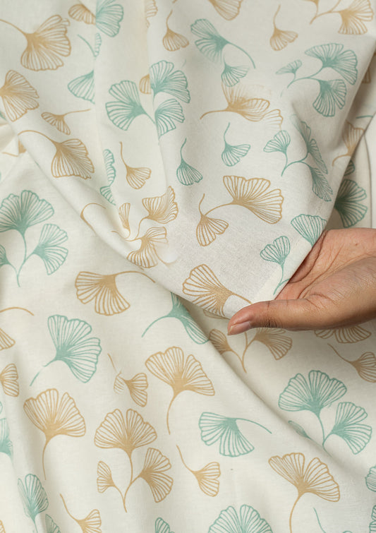 Gingko printed cotton Fabric - Nile Blue