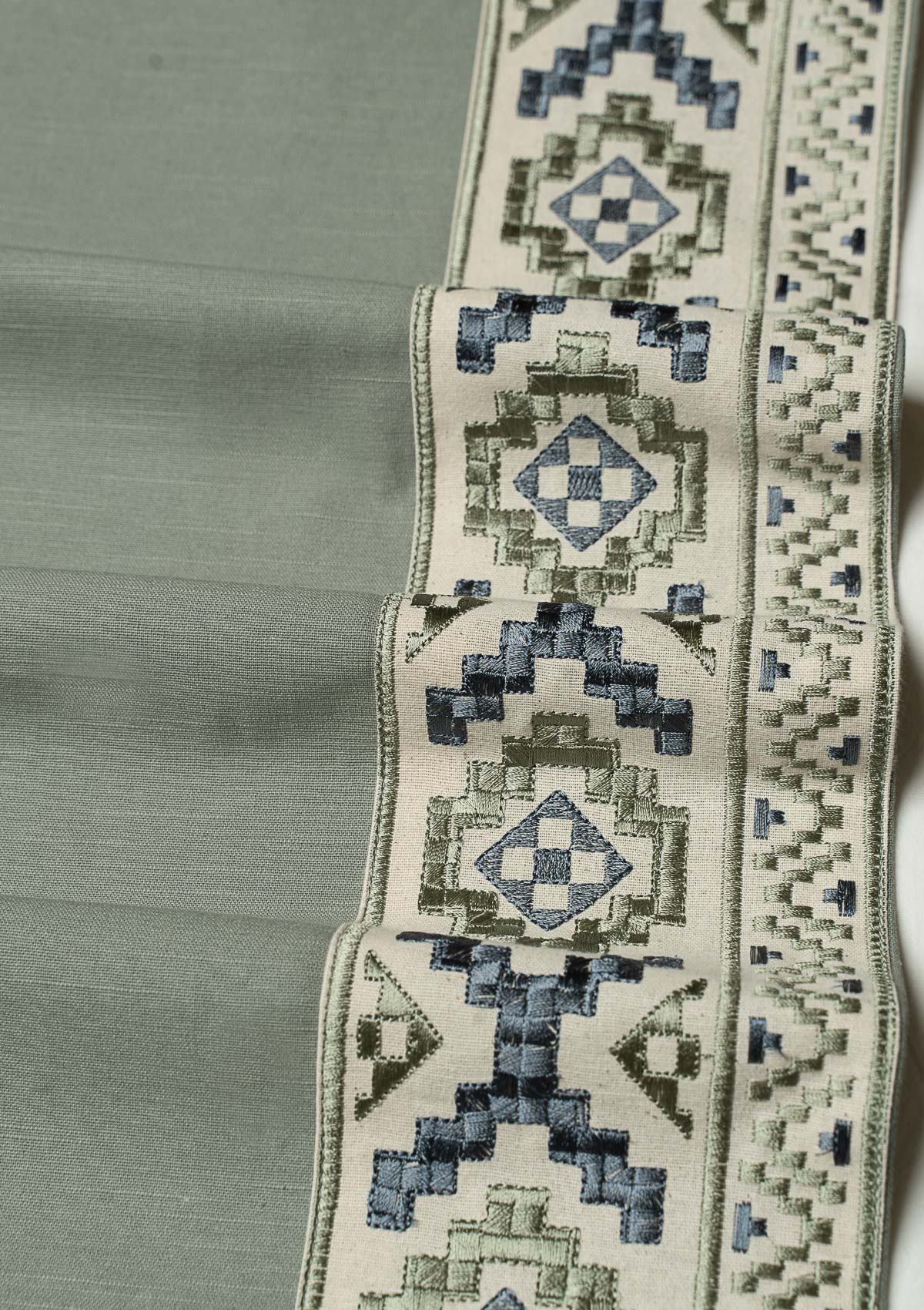 Glen Basil Green Embroidery Trim Fabric