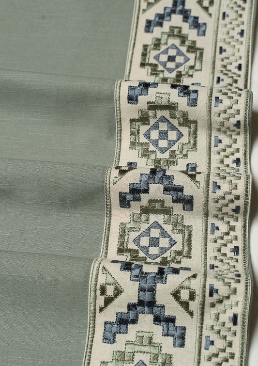 Glen Basil Green Embroidery Trim Fabric