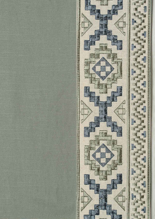 Glen Basil Green Embroidery Trim Fabric