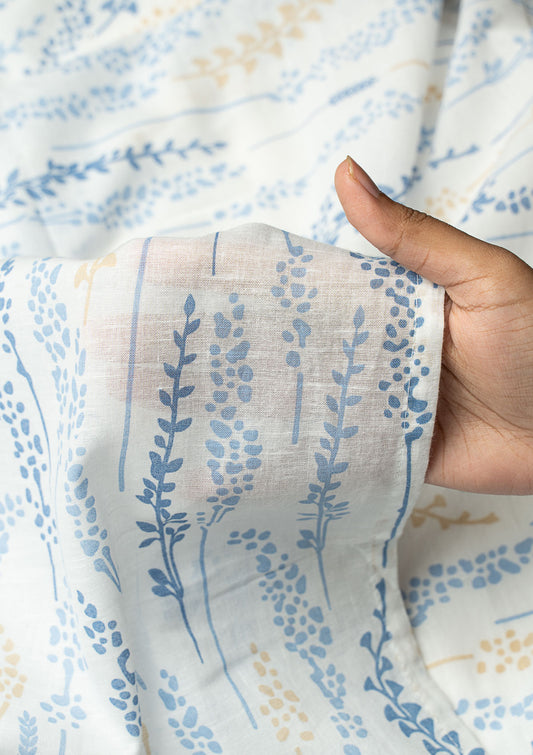 Grass Fields printed sheer Fabric - Blue