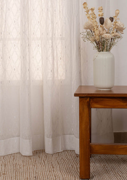 Haze Geometric pattern 100% cotton sheer Fabric - Light Filtering - White