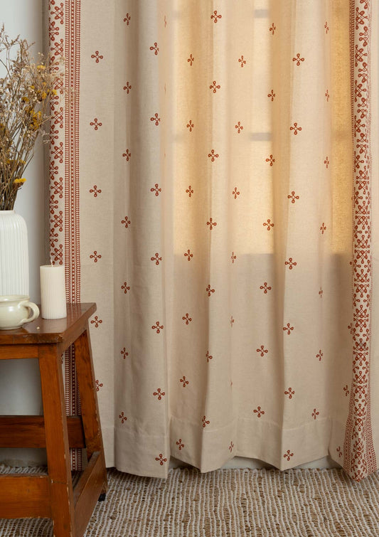Kolam minimal Printed 100% Cotton Fabric for Living Room and Bedroom - Room Darkening - Brick red