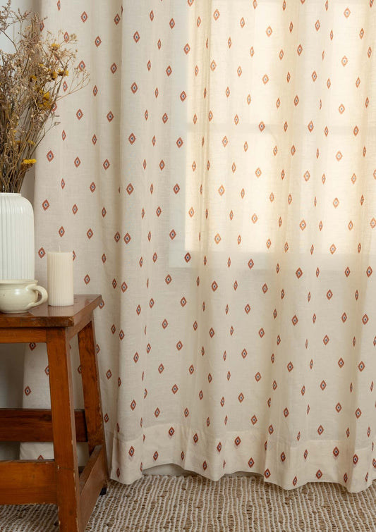 Noor minimal 100% cotton sheer Fabric for living room - Light filtering - Royal blue and Brick red