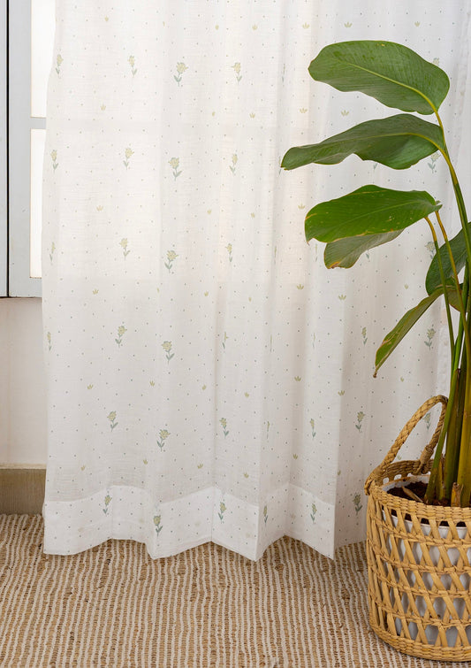 Roselle Sage Printed Sheer Fabric