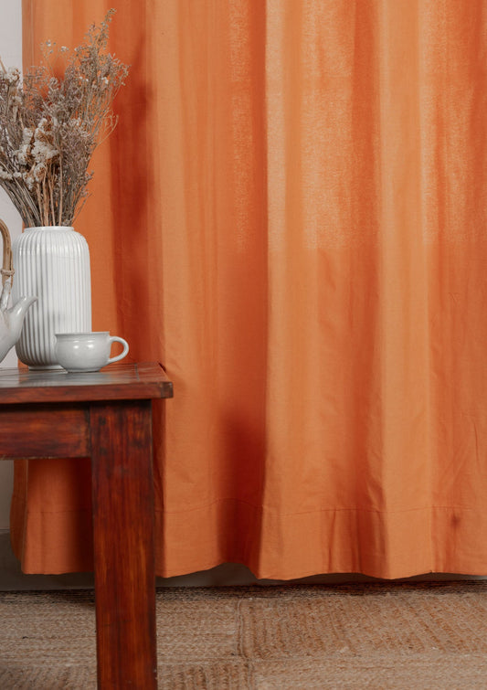 Solid premium 100% cotton floral fabric for curtain, cushion cover, dining, blinds - Room darkening - Orange