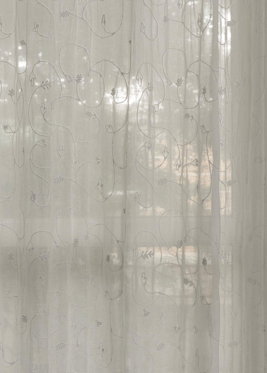 Ivy Vines Embroidered sheer cotton Fabric - White